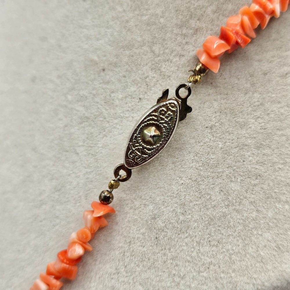 VINTAGE Orange Coral Chip Long 30″ Strand Necklace Fish Hook Clasp