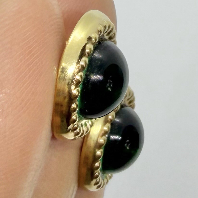 Vtg Petite Jelly Green Gripoix Glass Cabochon Goldtone Stud Earrings Post Round