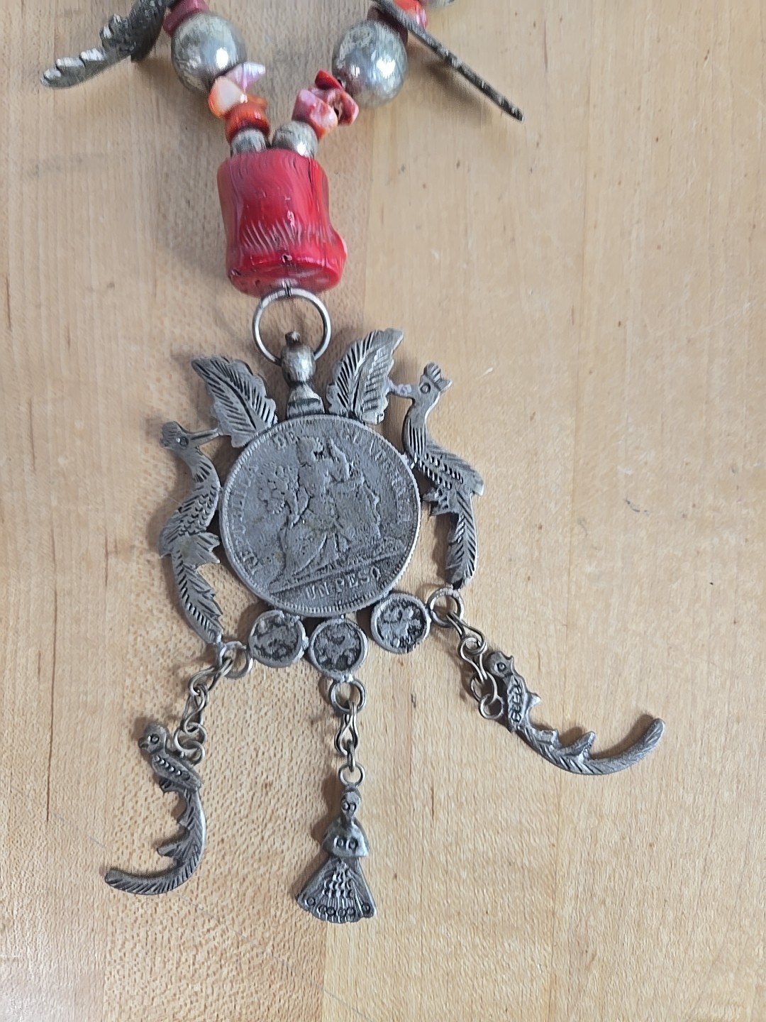 Vintage Guatemalan Chacal Necklace With 1894 Coin
