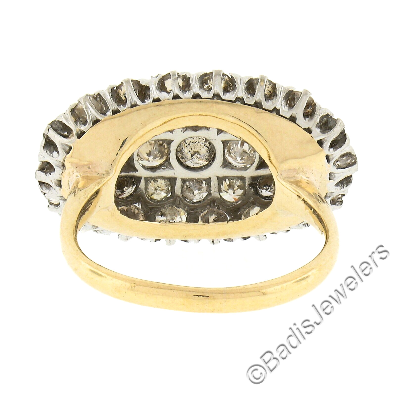 Victorian Revival Gold & Platinum Pave White & Champagne Diamond Platter Ring
