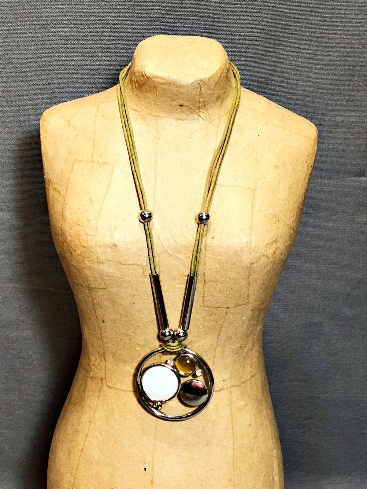 Lia Sophia Cosmo Mother of Pearl & Cut Crystals Silver Tone Double Cord Necklace