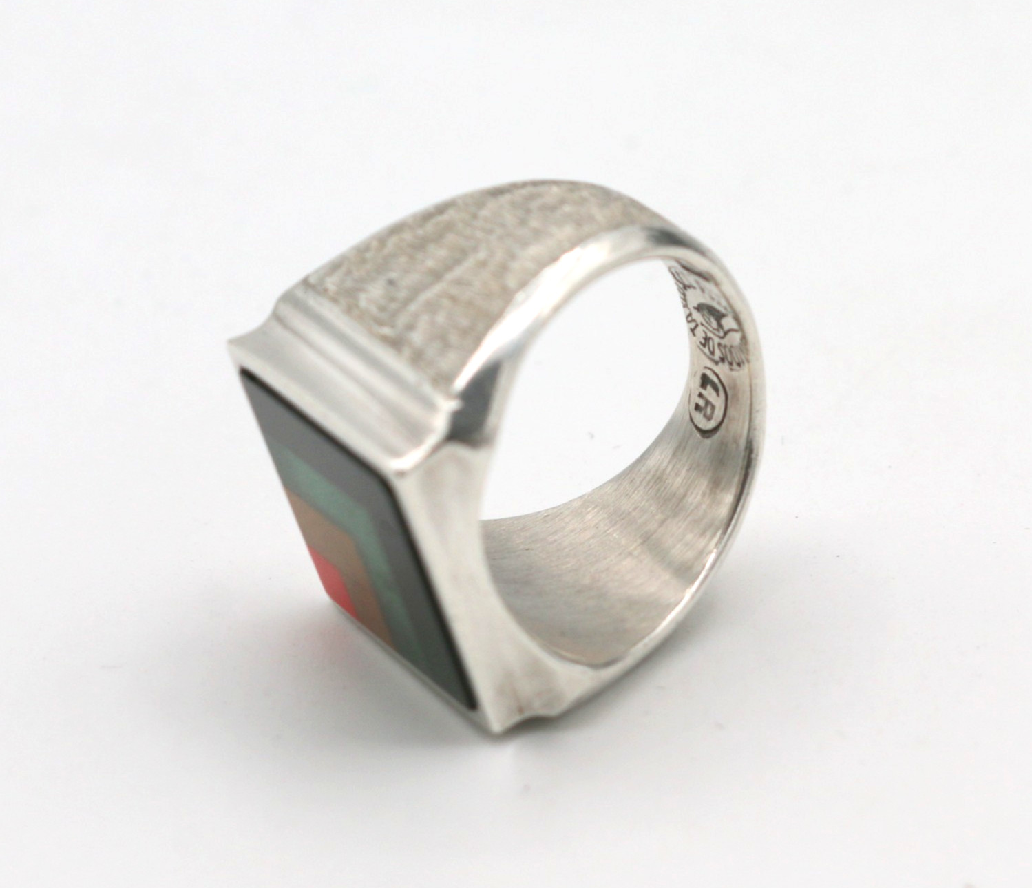 Vintage Taxco Mexico Sterling Silver & Gemstone Stone Inlay Ring 19.63g Sz10