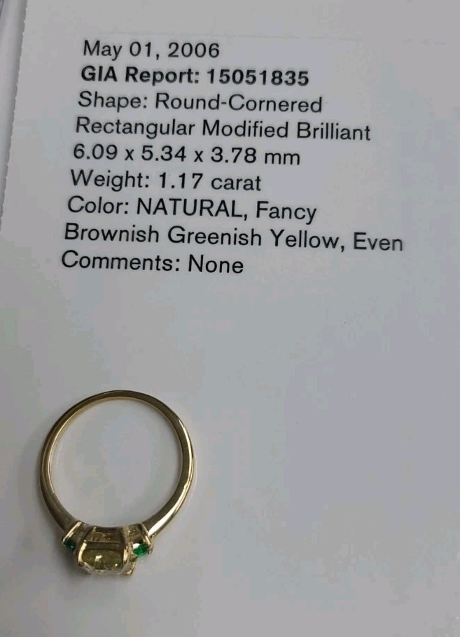 14k Yellow Gold Vintage Engagement ring 1.17ct.Natural Yellow Diamond Radiant