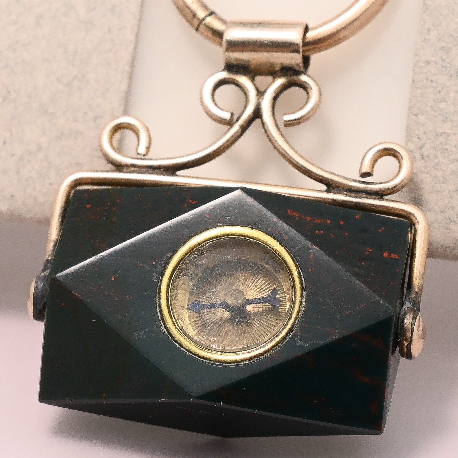 Antique Victorian FACETED BLOODSTONE Compass Gold Filled Spinner Charm Pendant