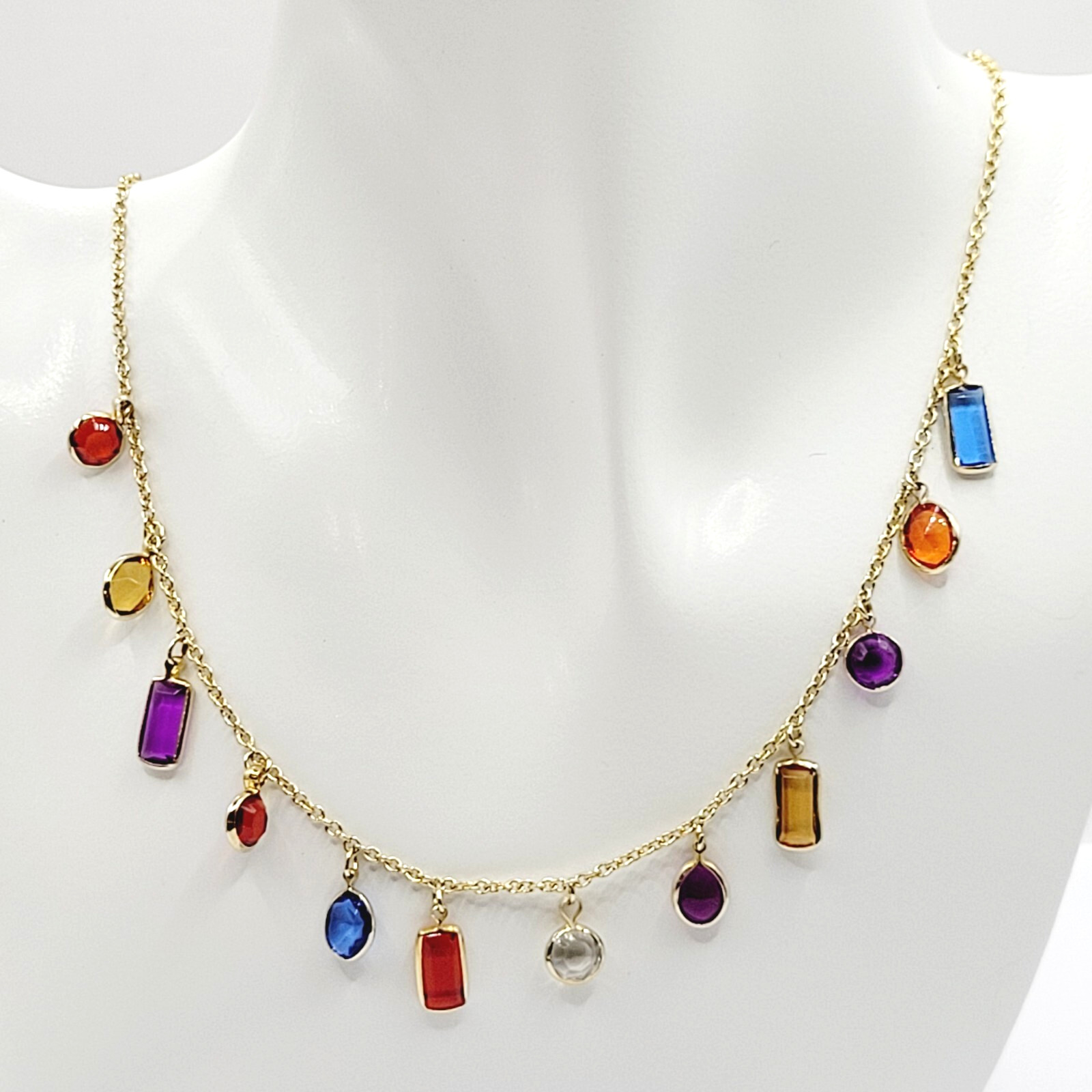 Rainbow Colors Acrylic Charm Station Bead Gold Tone Vintage 1980s Necklace Korea