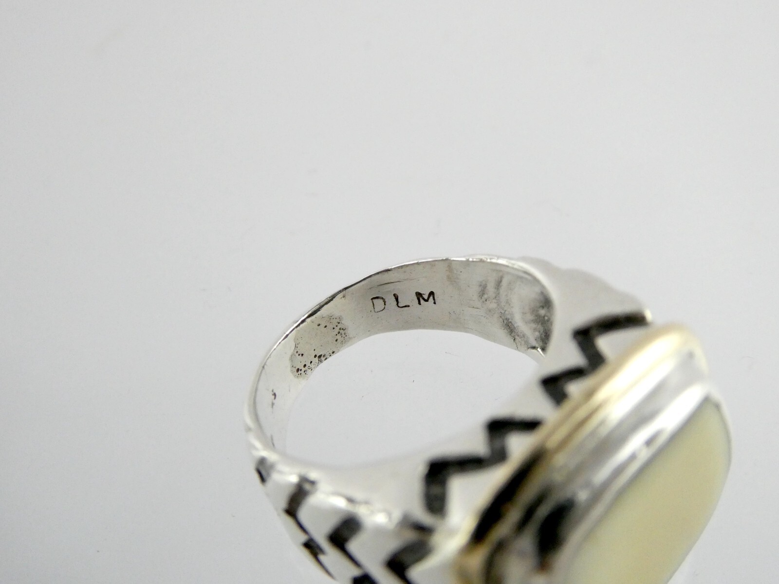 Dian Malouf Sterling Silver and 14k Yellow Gold Cream Gem Ring 925 Size 5.5 DLM