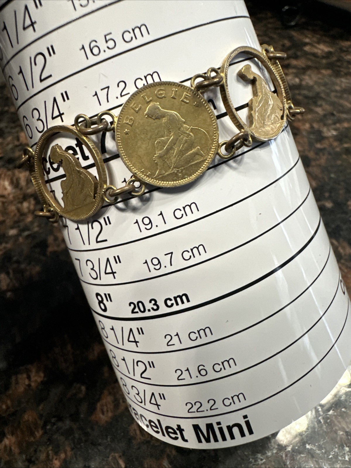 Vintage Coin Bracelet Old Belgium Cut Out Currency 1930 Hook Clasp 7.25 In.