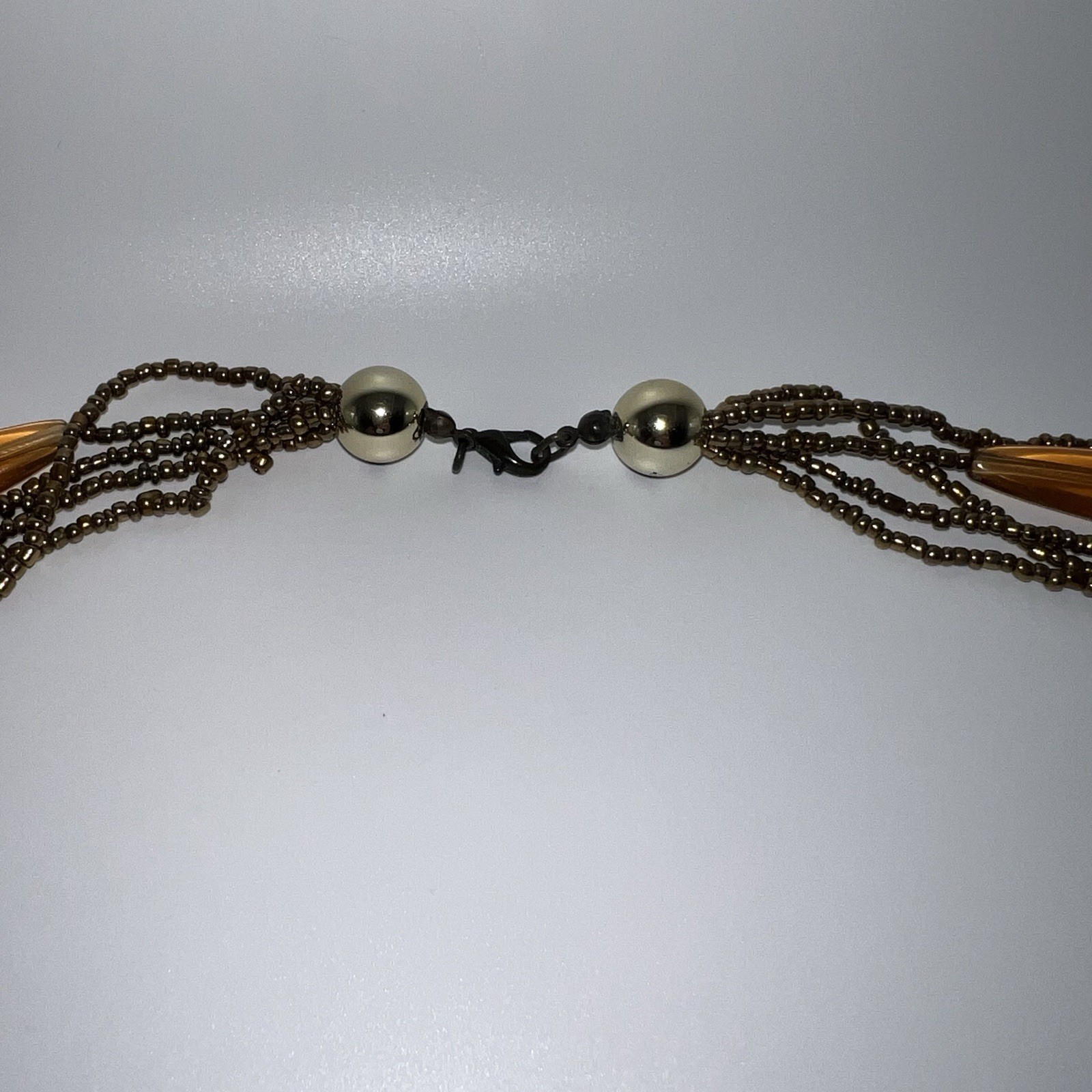 Vintage Plastic & Small Glass Beaded Necklace 32” End to End Beading Warm Colors