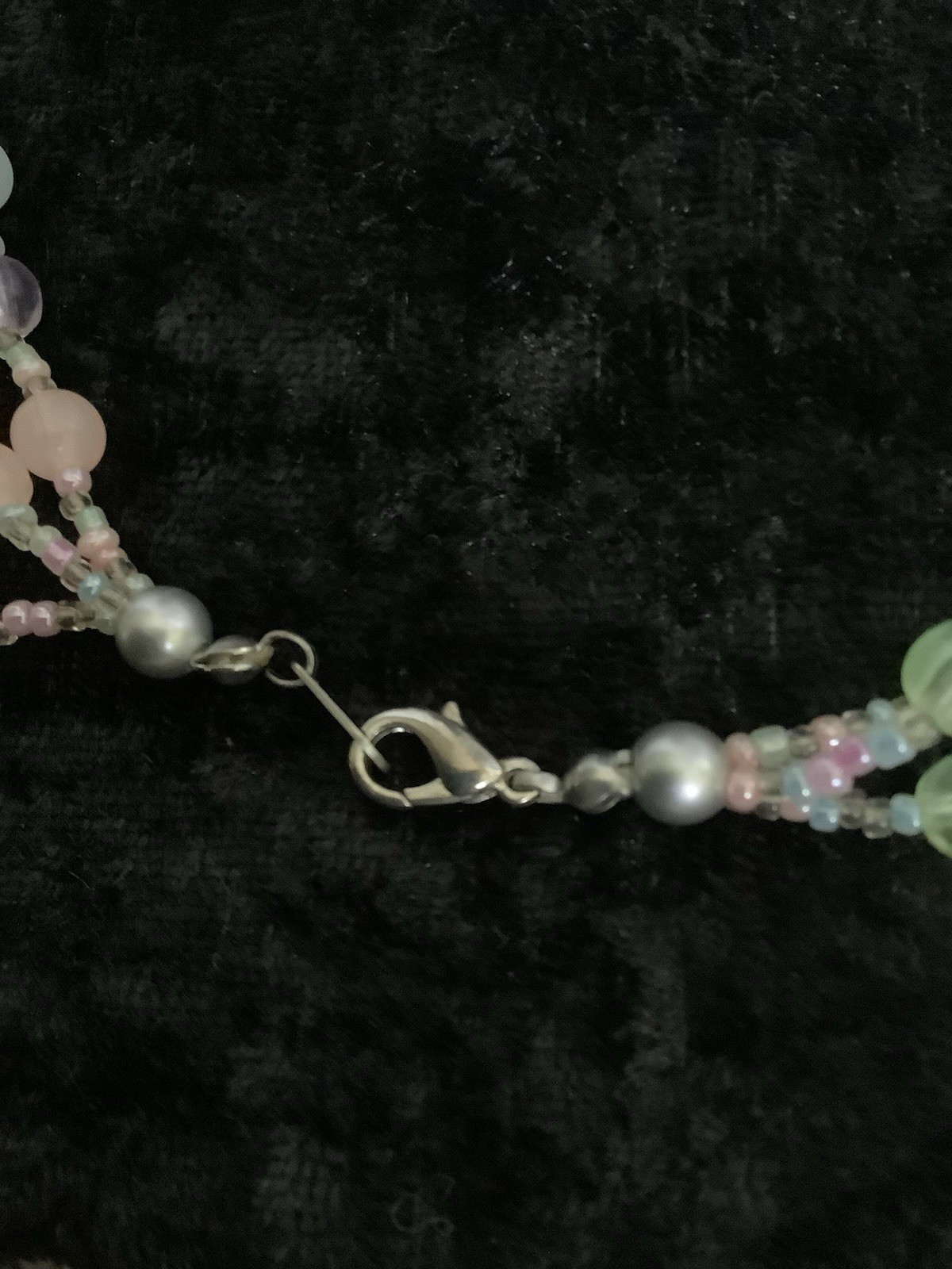 3 Strand Beaded Necklace Light Blue,Pink,Green,Purple And Silver Beads