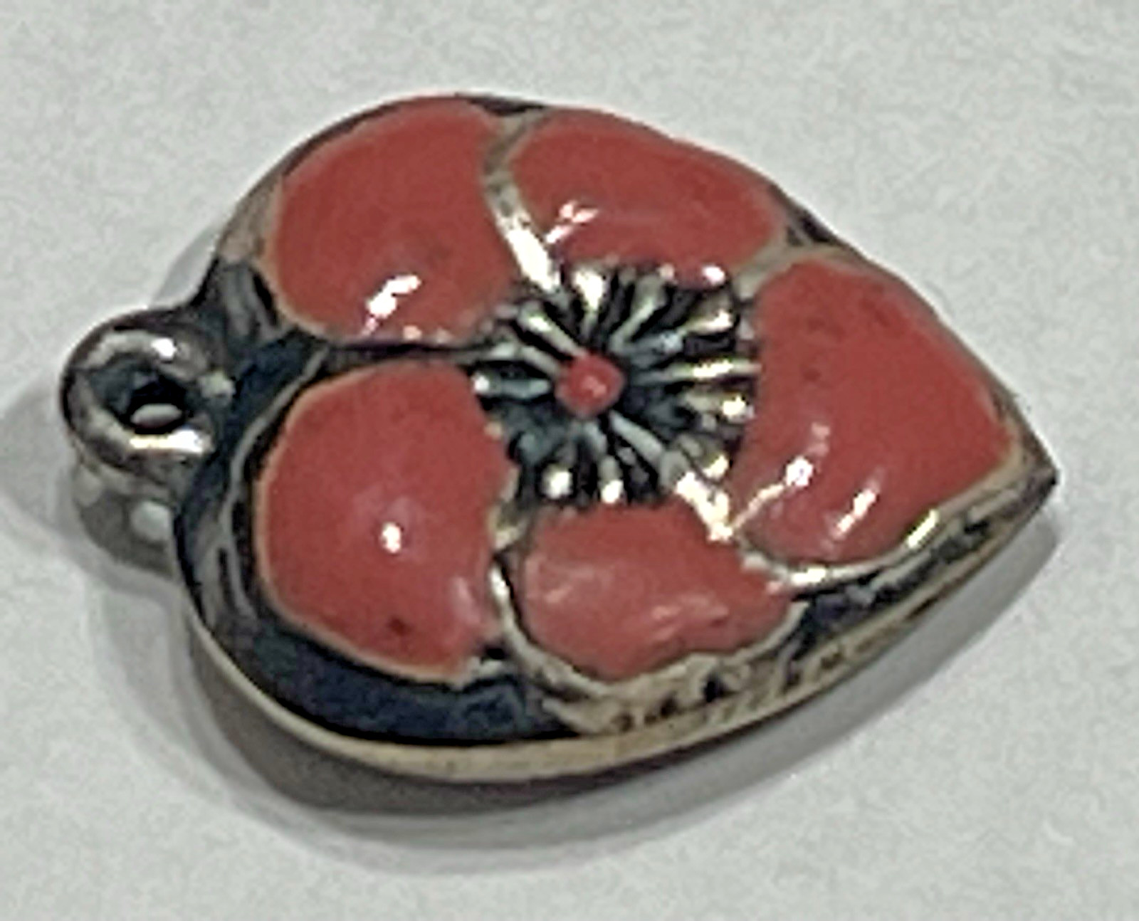 Sterling Silver Heart Flower Charm Puffy Enamel Pansy 925 Vintage Stamped Pink