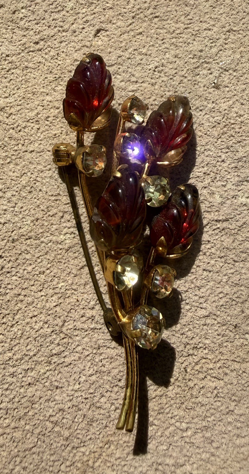Vintage Austrian Rhinestone Crystal Brooch Pin Gold Tone Floral Wheat Stalk