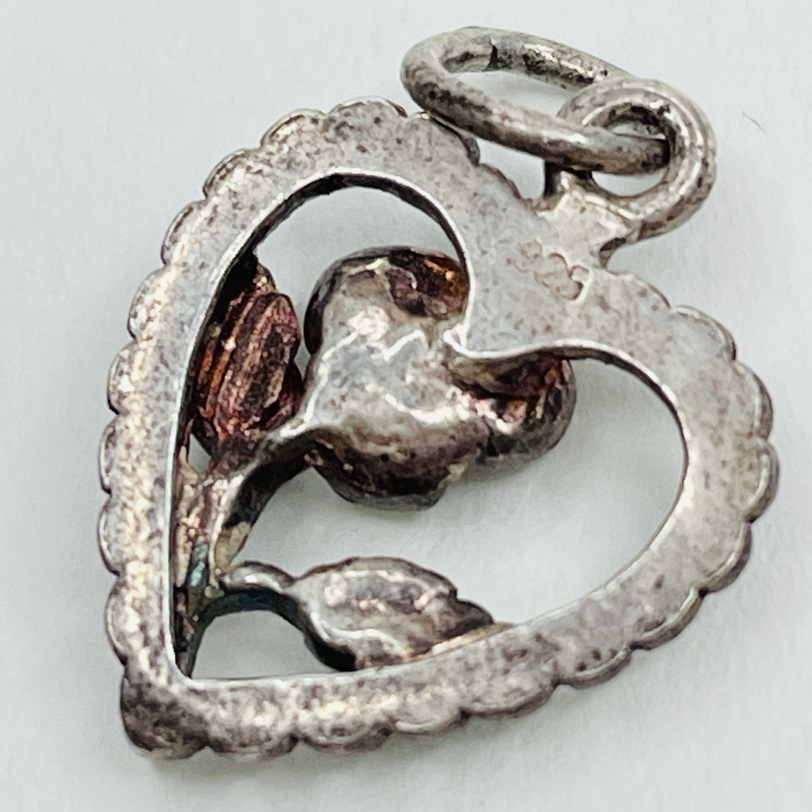 925 Sterling Silver Heart Charm Pendant Flower Yellow Rhinestone Mixed Metals