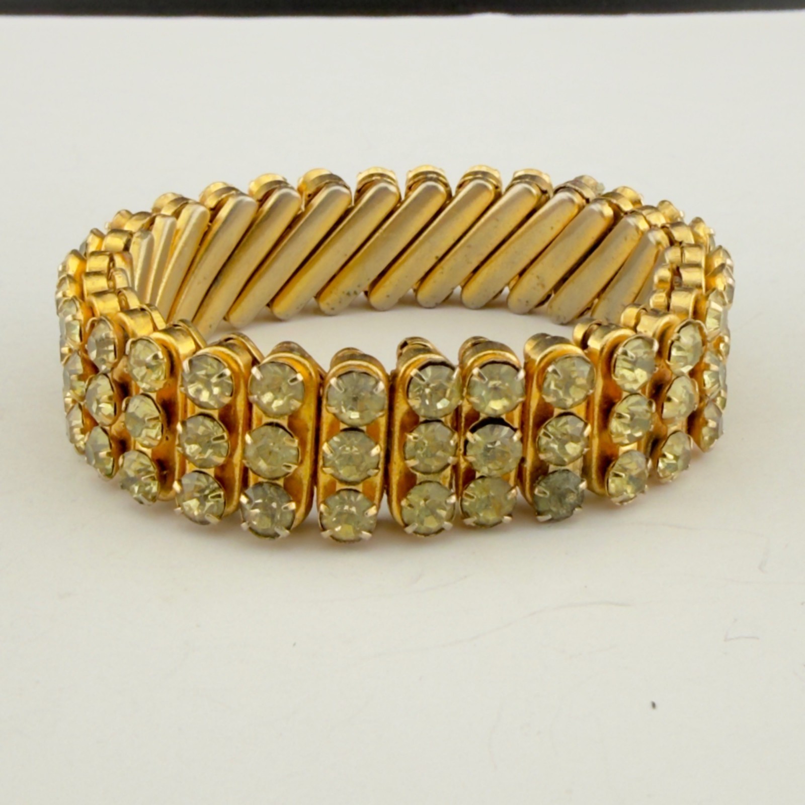Vintage Rhinestone Expansion Bracelets Set of 2 Stretch Silver/Gold Tone 3 Row