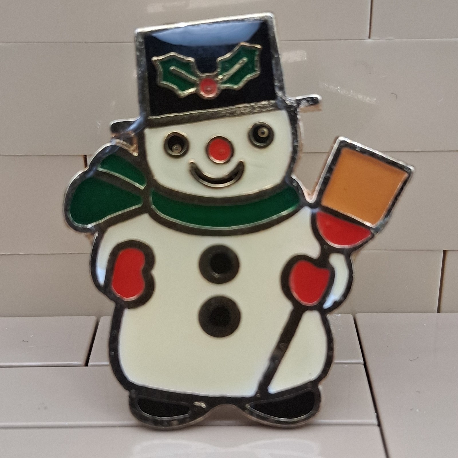 Vintage Christmas Snowman Brooch Lapel Pin