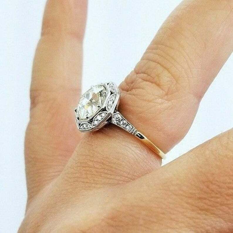 Art Deco Style 2.5Ct Lab Created Diamond Old European Engagement 925 Silver Ring