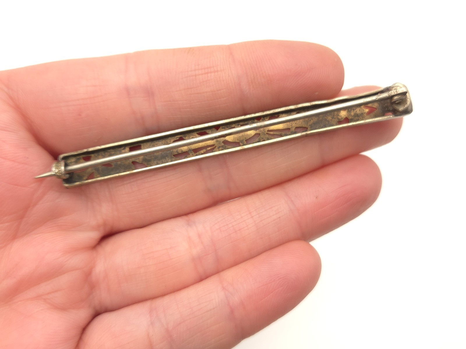 Antique Victorian Gold Filled Signed AP Floral Filigree Large Bar Pin Brooch