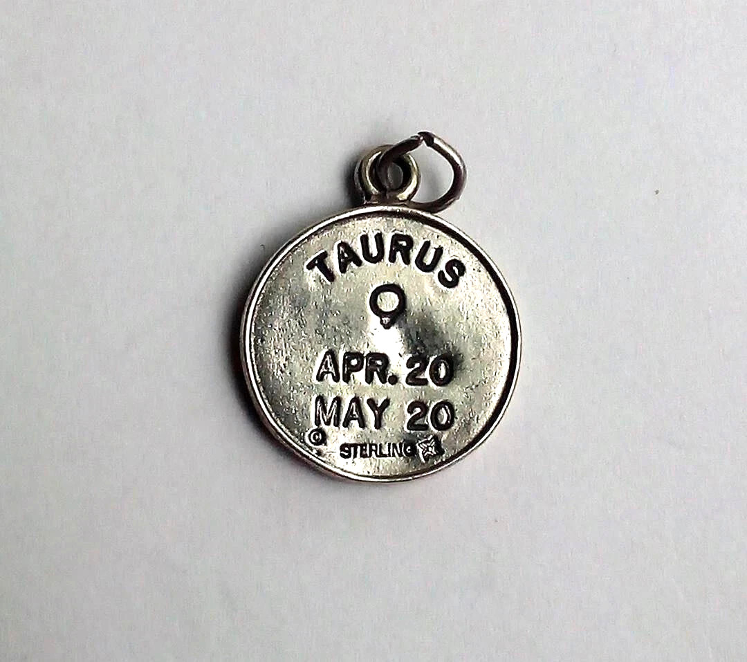 Vintage 925 Sterling Silver Taurus Zodiac Horoscope April May Charm / Pendant