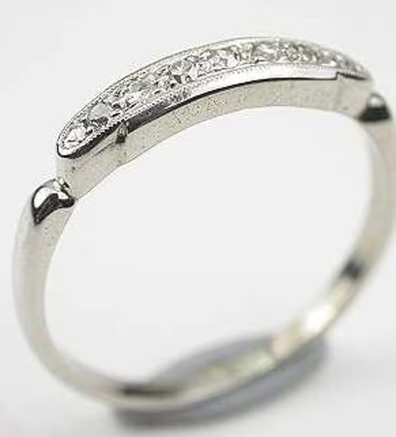 1/3 CTW White Round Cut Simulated Diamond Art Deco Wedding Band 925 Silver Ring