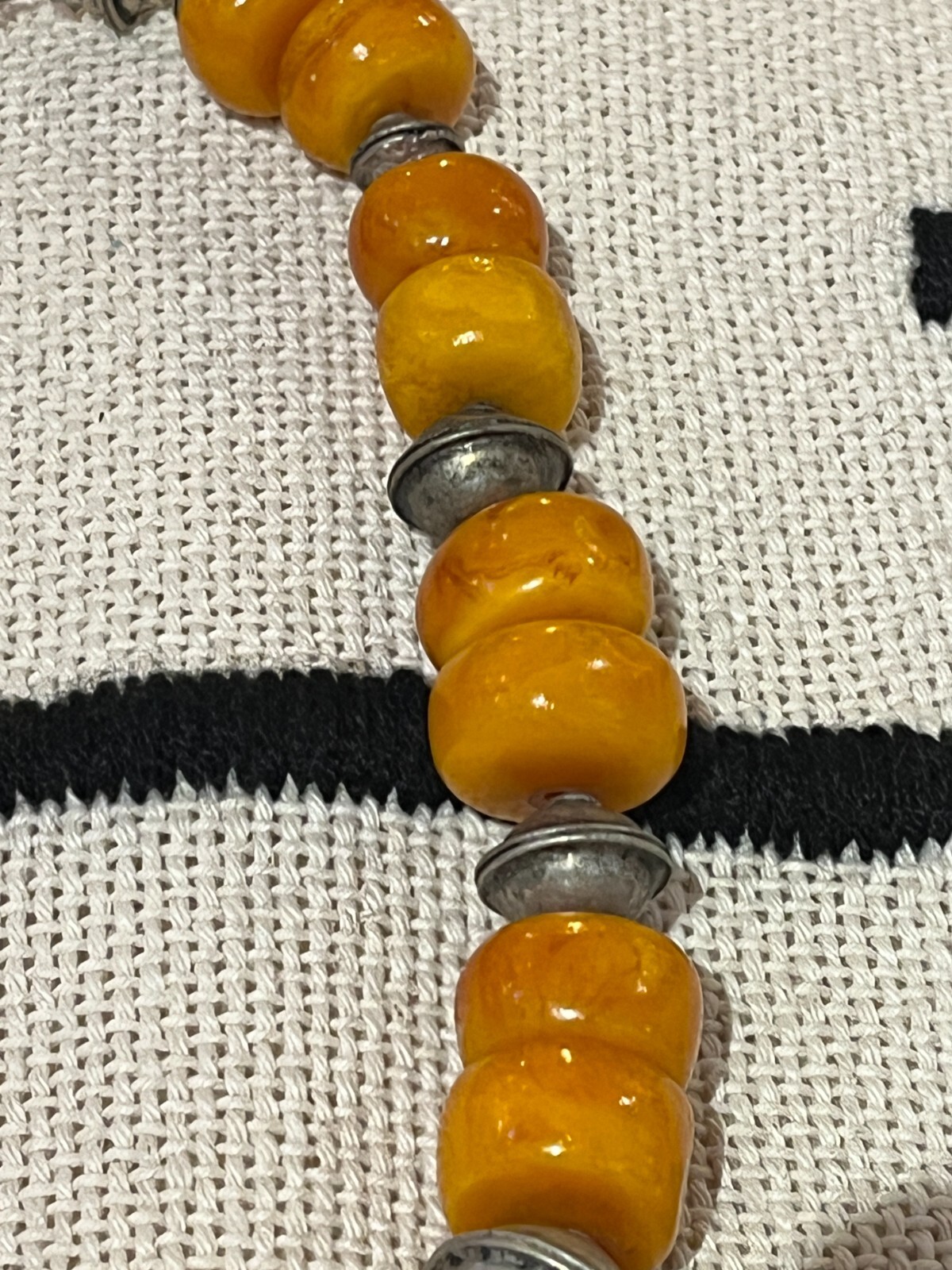 Berber necklace from Morocco with amber beads and antique Tuareg silver ball