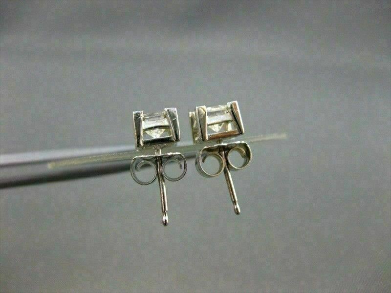 ESTATE .80CT DIAMOND 14KT WHITE GOLD PRINCESS CUT STUD EARRINGS H VVS/VS #5975