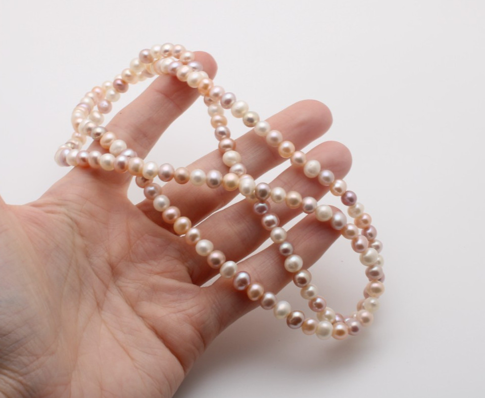 Vintage Freshwater Blush Pink White Purple 6.5mm Natural Pearl Necklace 30 In