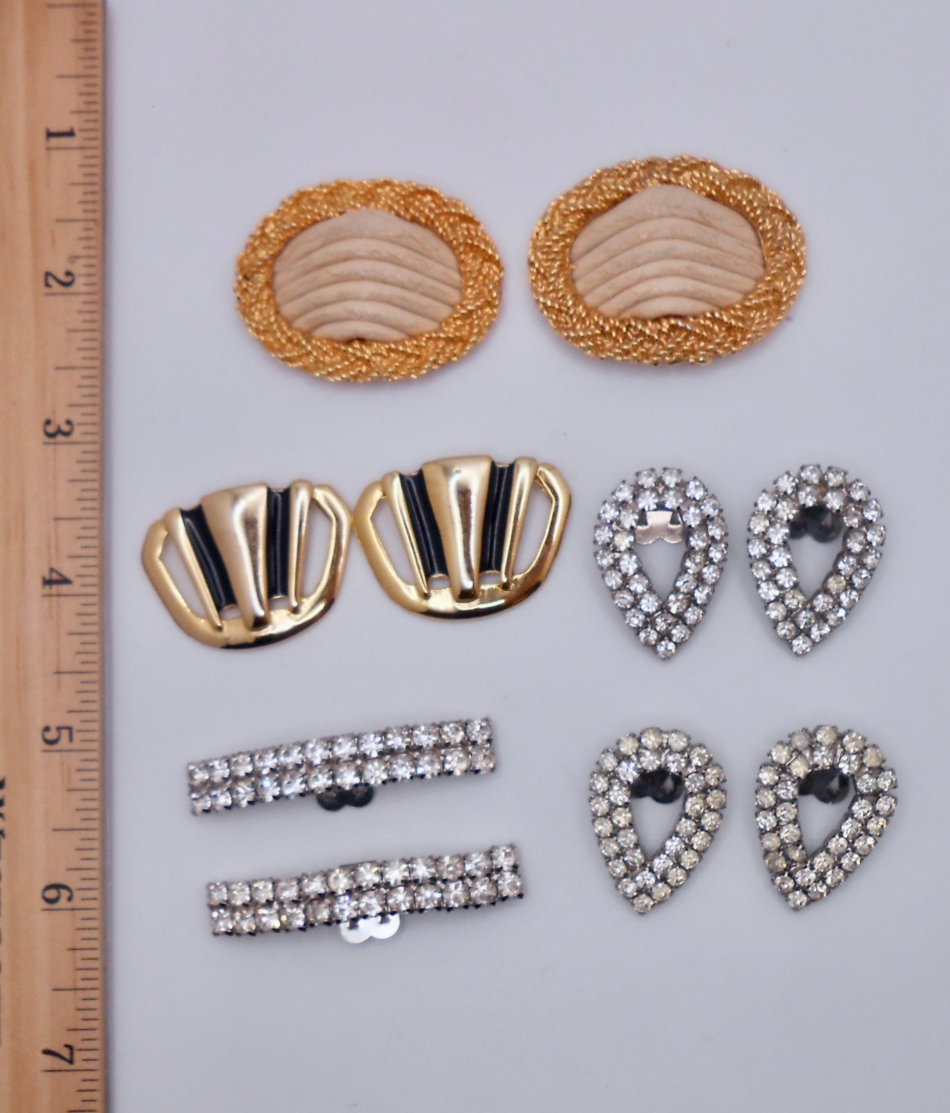 Vintage Shoe Clips Lot of Five 2 FRANCE Leather Enamel & 3 Clear Rhinestone L126