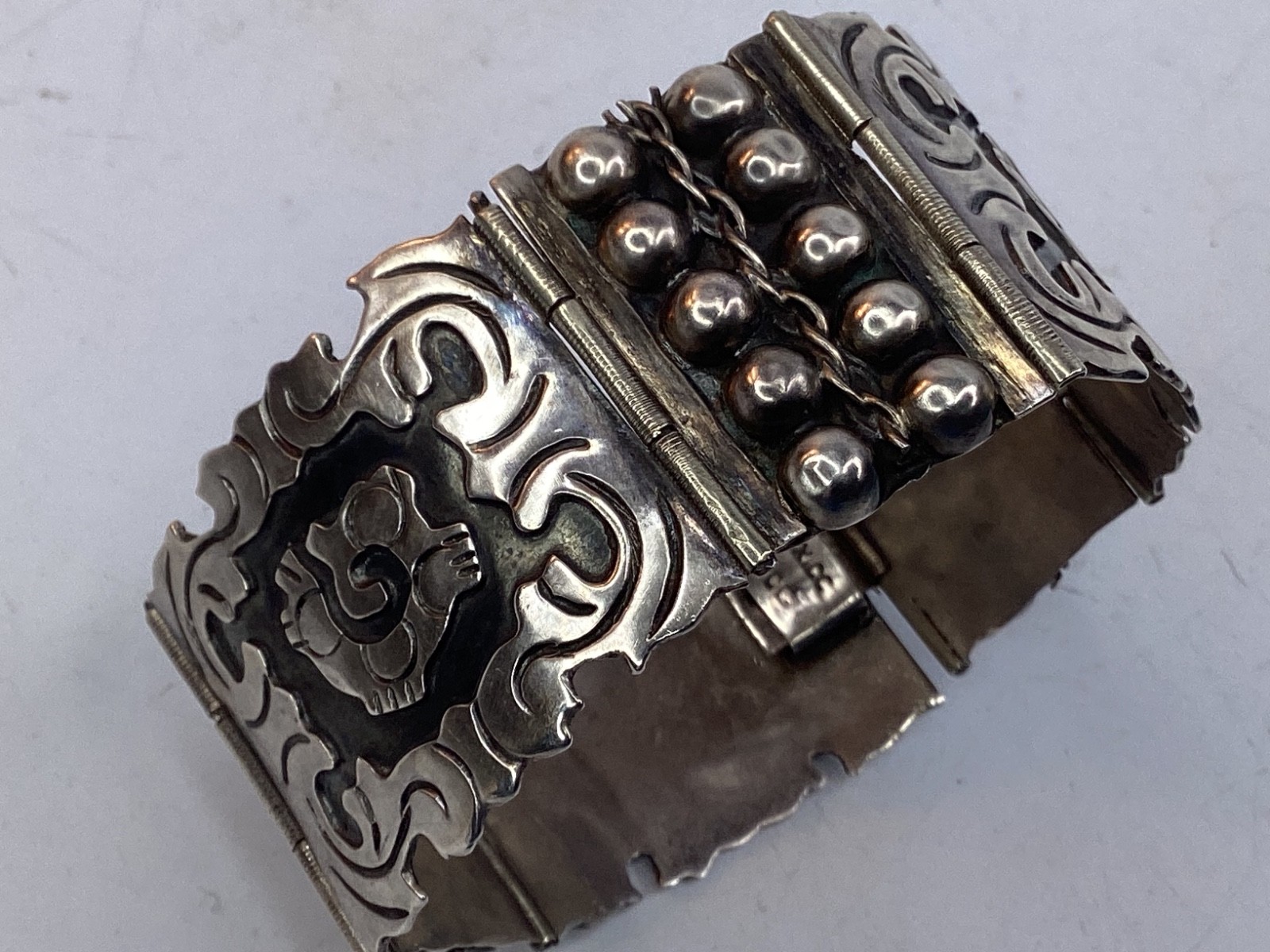2” MARKED VCG Vintage Mexican Silver Chain Bracelet Taxco Style 1.32 oz. FREE SH