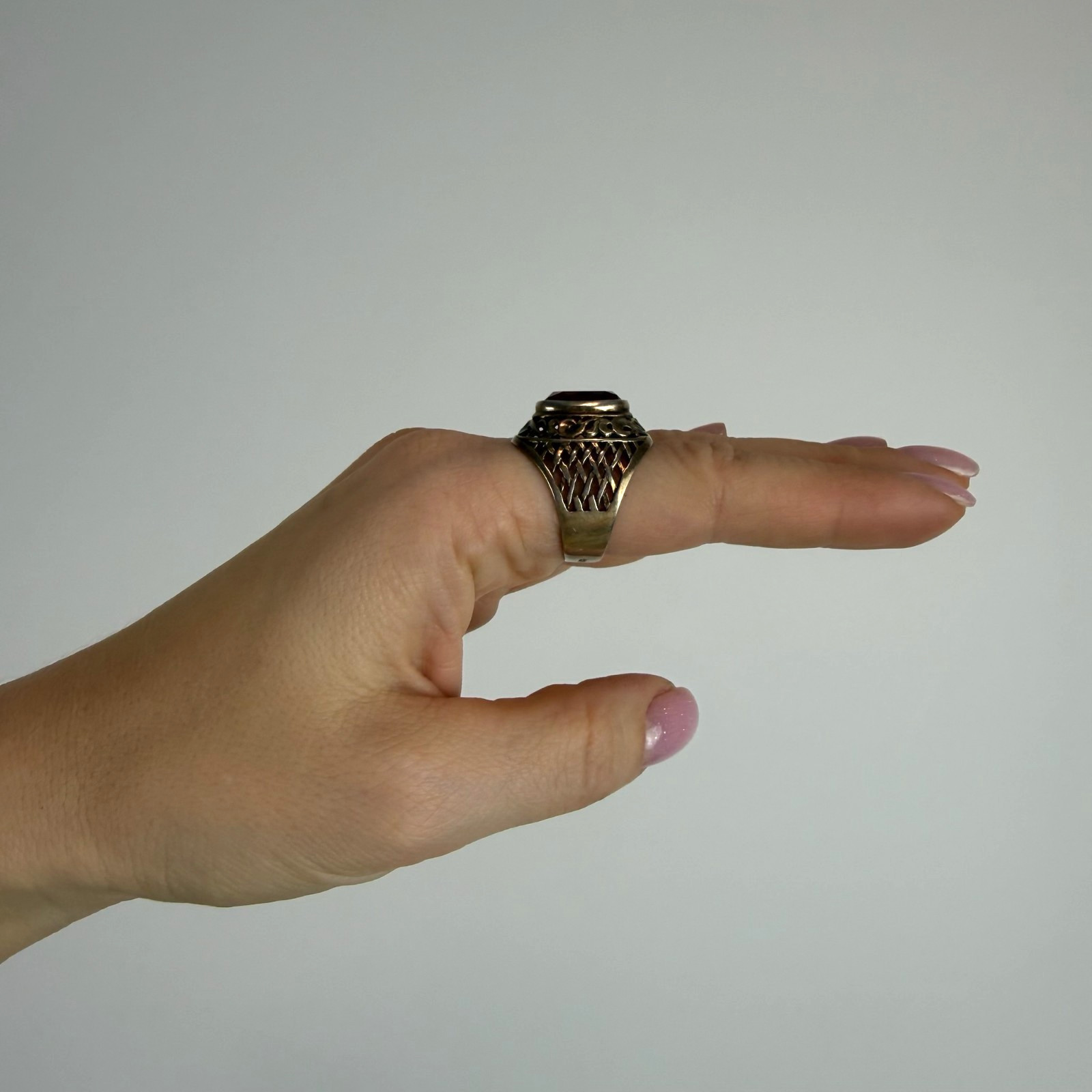 Vintage Soviet RING Silver 875 mark Star USSR, Women’s jewelry Pink size 7