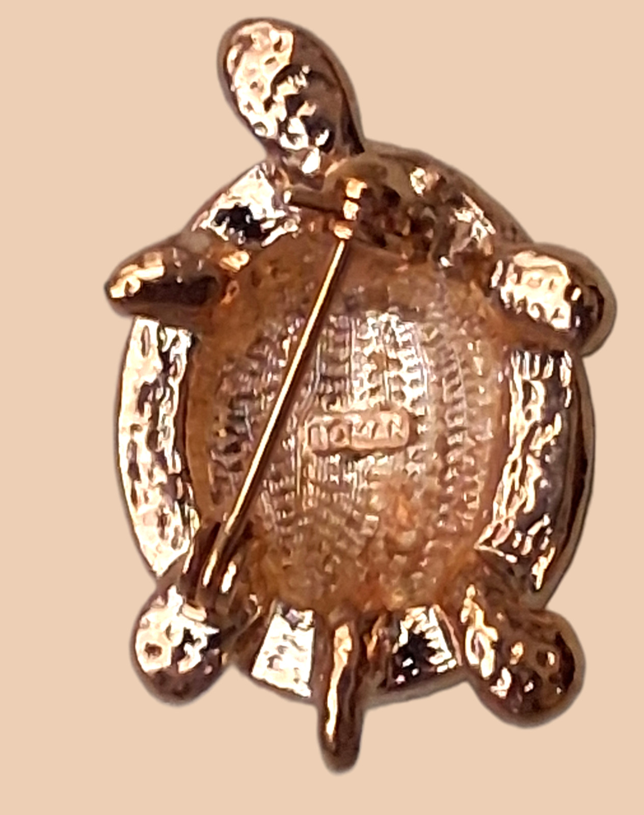Vintage Turtle Brooch with green & blue enamel, & clear rhinestones (by Roman)