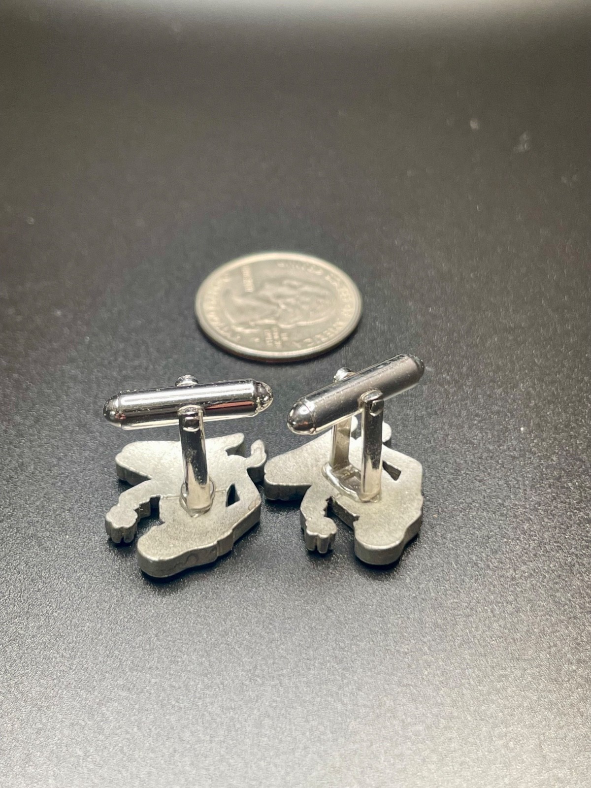 Vintage Art Deco Kneeling Siren Cufflinks Sculptural Novelty Silver Tone