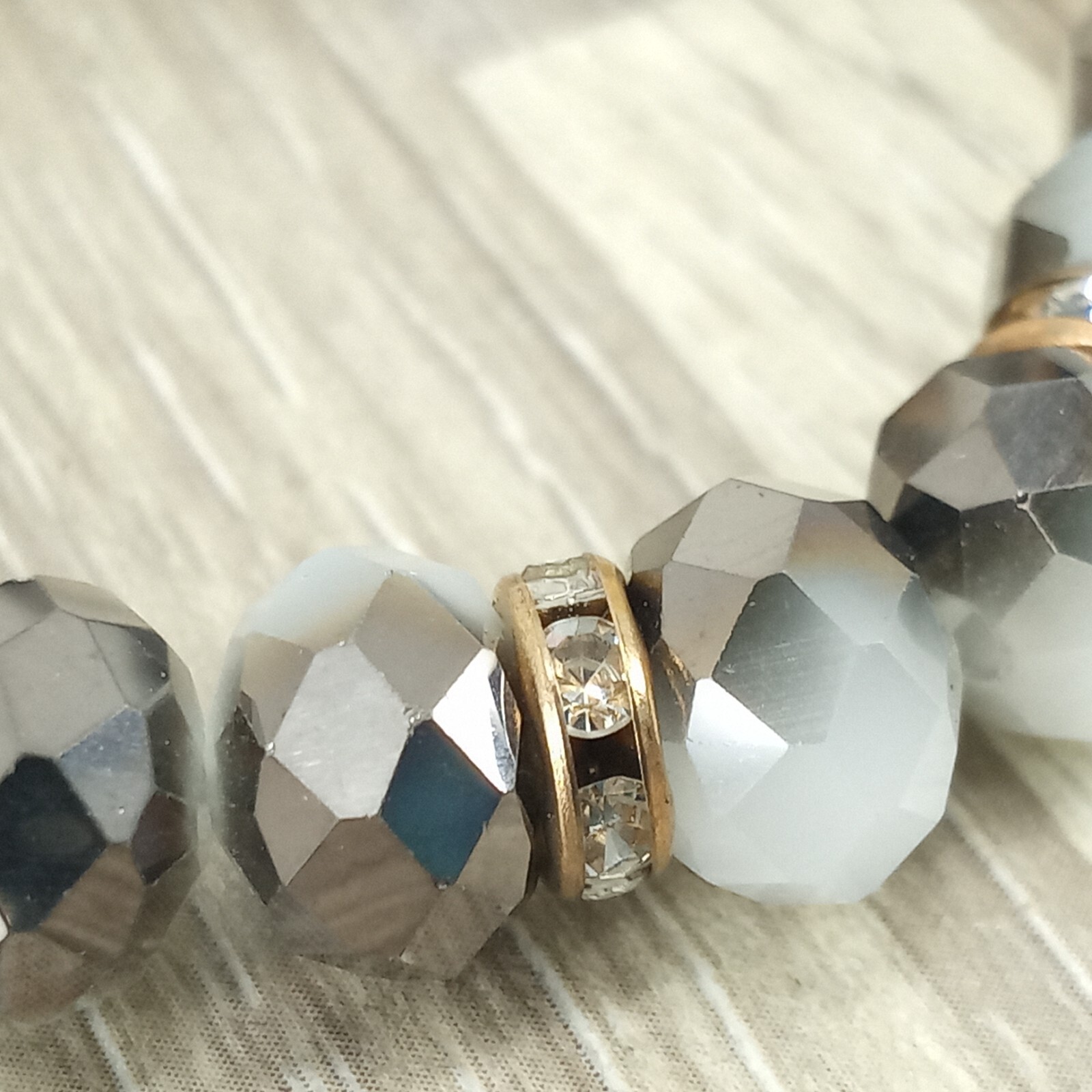 Beaded Stretch Bracelet Vintage Two Tone Faceted Beads