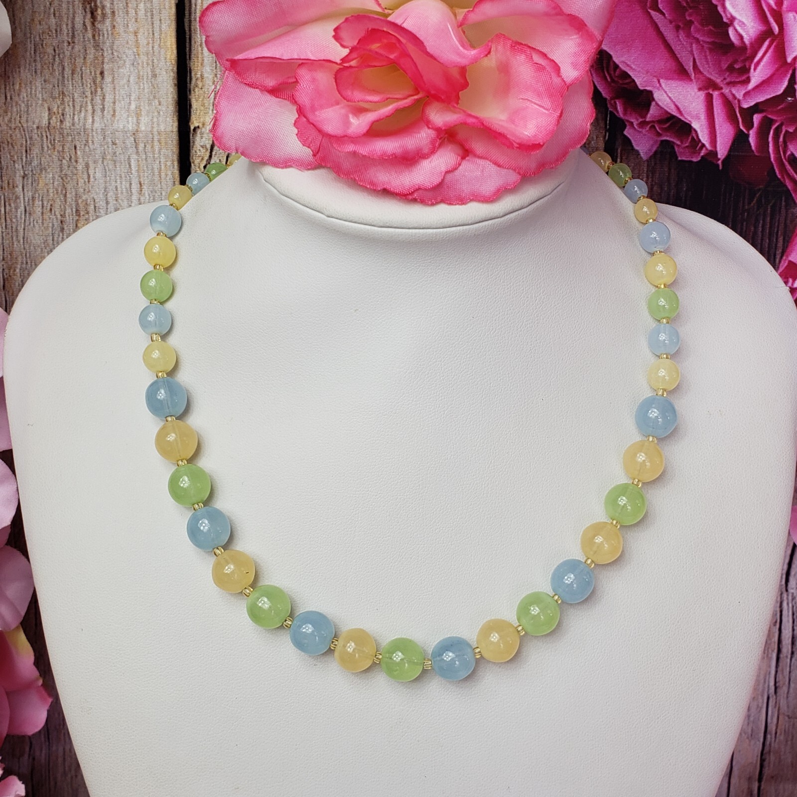 BOHEMIAN Pastel Glass Bead Choker Necklace Boho Multi Color Bead Collar