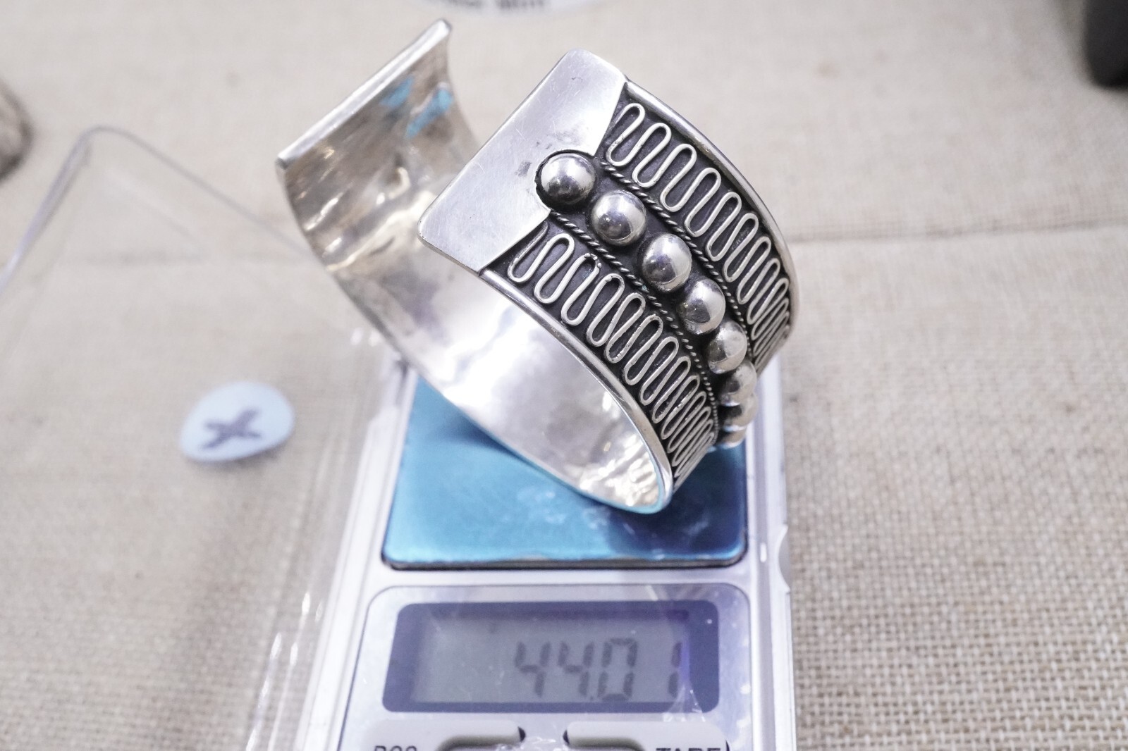 Vintage Bali Indonesia 925 sterling silver Cuff bracelet Fit a 7′-8” Wrist 44g