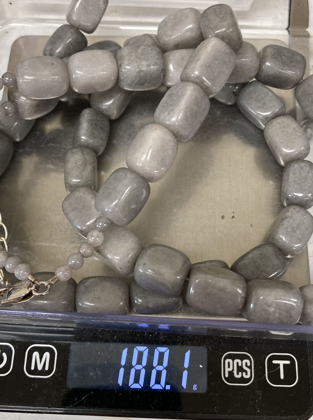 Sterling Silver 925 Grey Quartz Cushion Cut Beaded Necklace 19″ 188.1g AIL