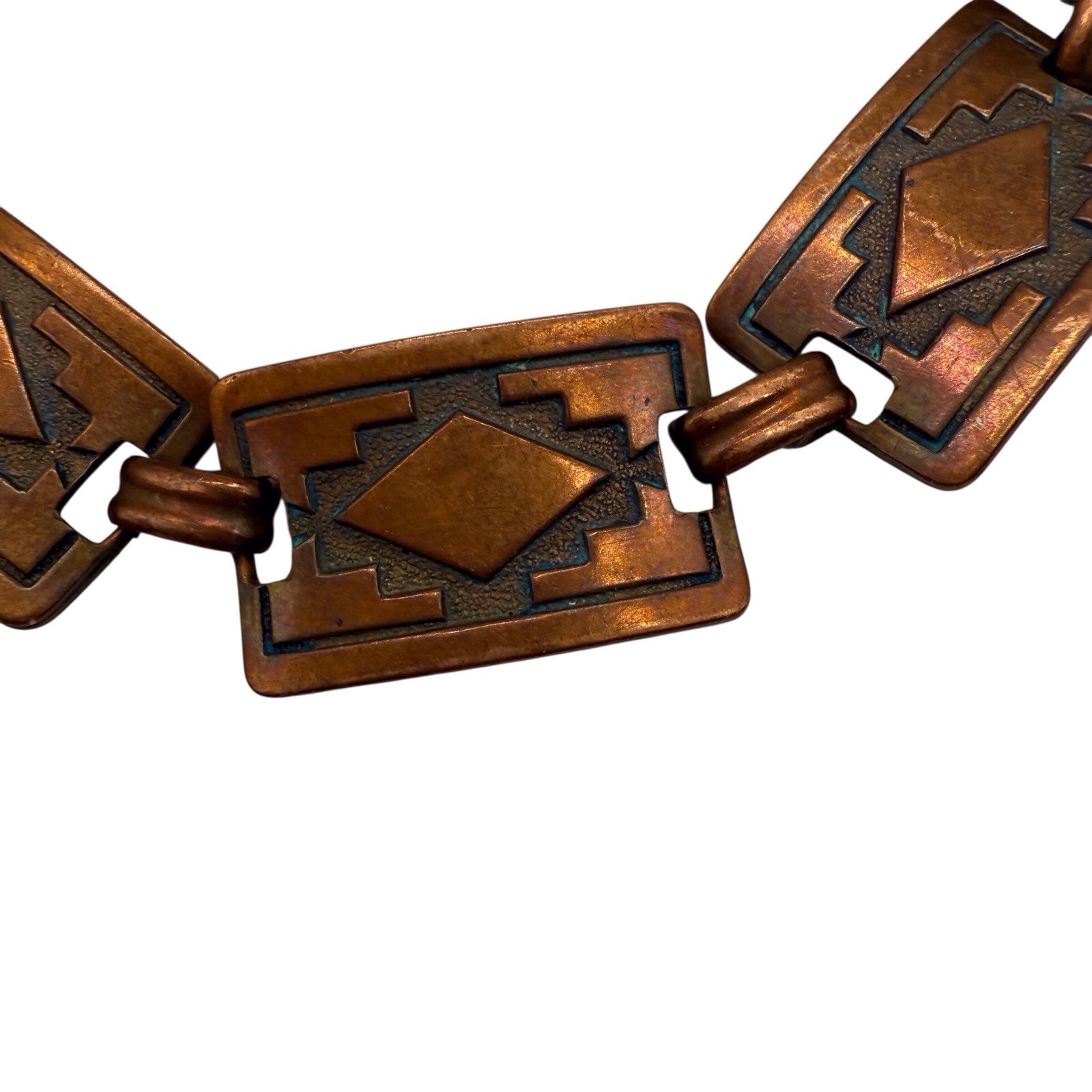 Southwestern Design Copper Link Panel Bracelet Patina Sister Clasp BOHO Tribal 1