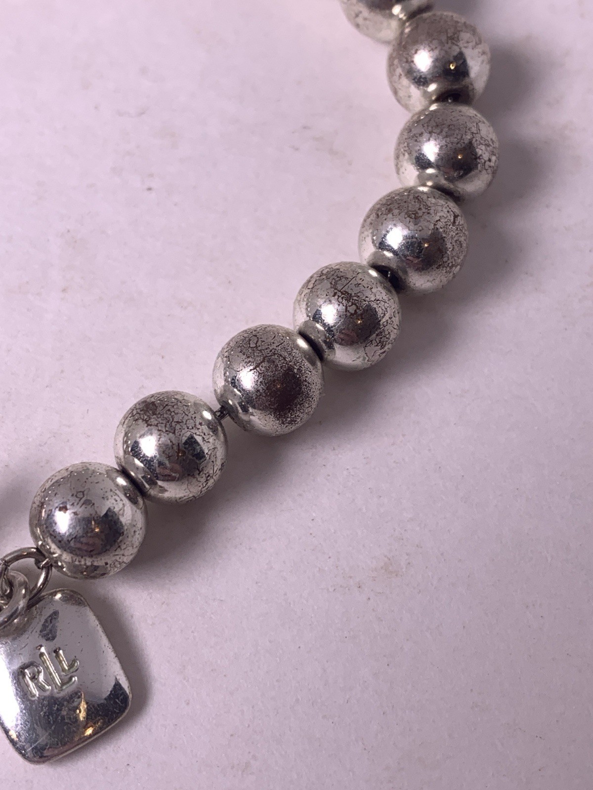 Classic Vintage Signed RLL Ralph Lauren 7.8mm Silver Plated Bead Bracelet 7.5″