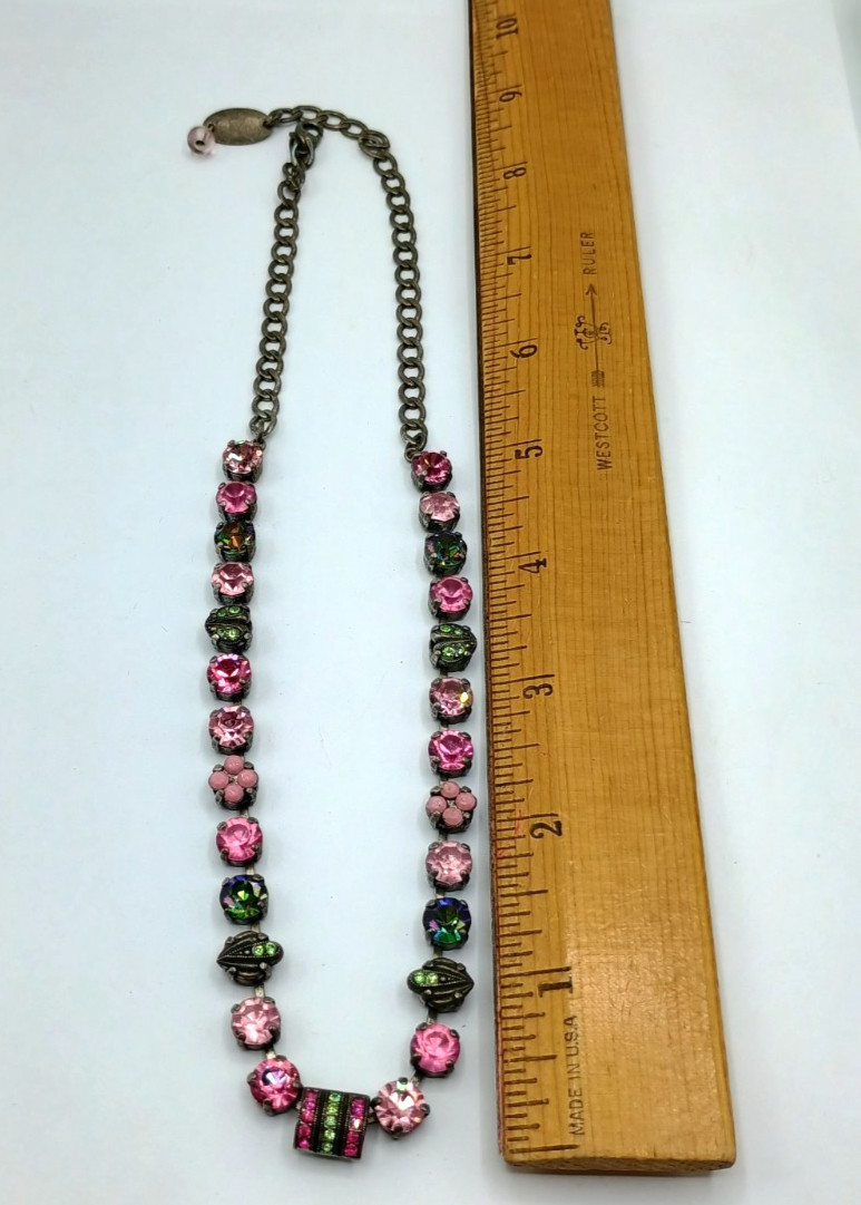 Vintage Mariana Swarovski Crystal Necklace Pink Green Silver Tone Israel