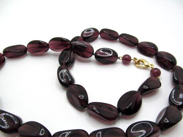 Vintage Heavy Deep Purple Glass Barrel 13mm Semi Transparent Necklace 23.5 In