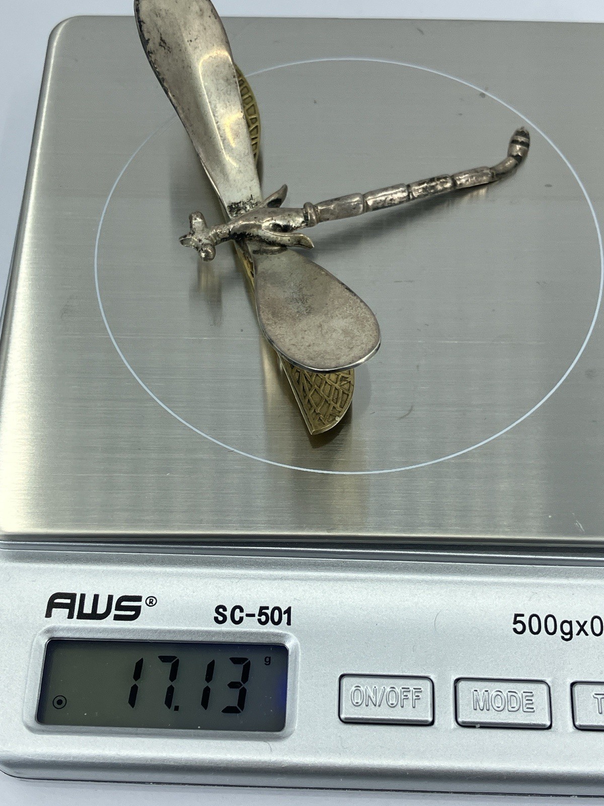 Vintage Mexico Sterling Dragonfly Brooch Eagle Mark Silver 925 Wings Mixed Metal