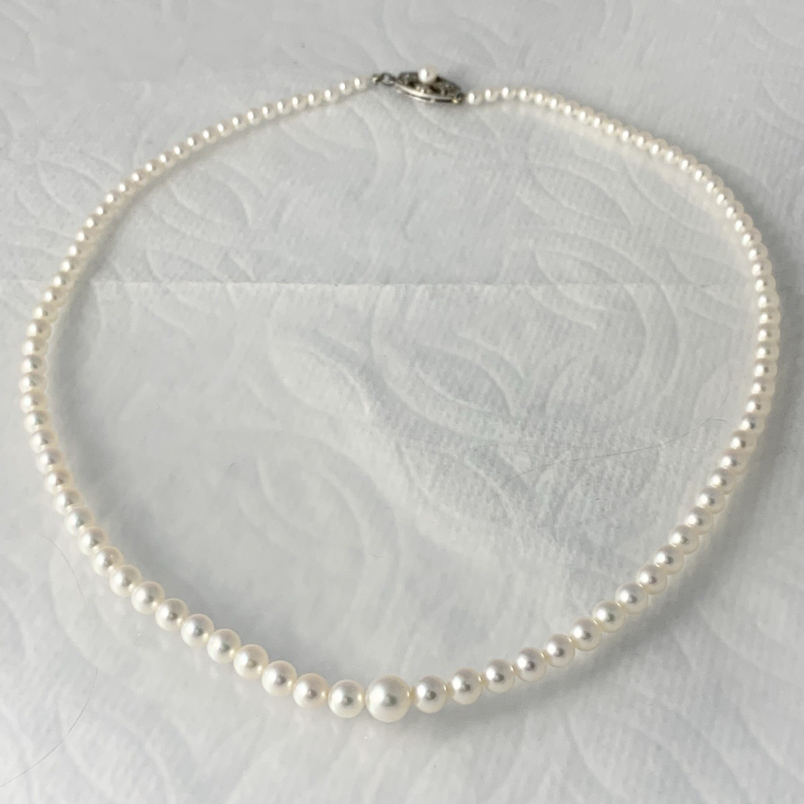 Mikimoto Akoya Pearl Necklace Strand Graduated Hi Luster VTG Japan Silver 18”