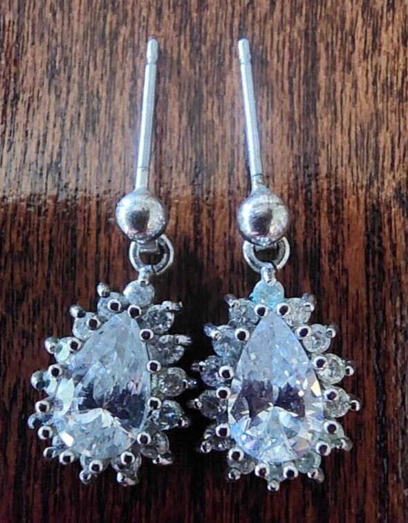 Vintage Silver CW 925 Women Drop Dangle Pierced Earrings