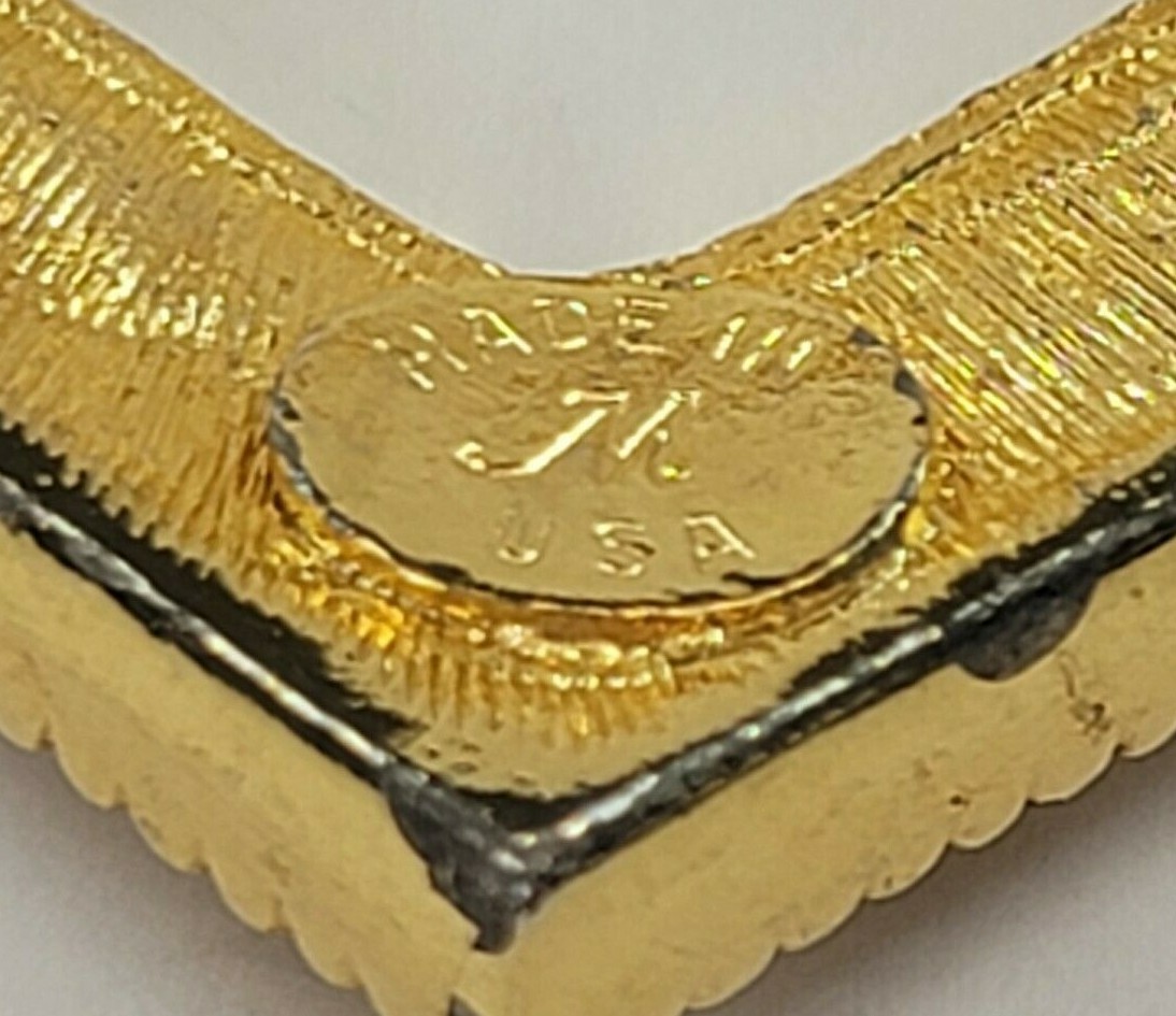 Heart Brooch Vintage Gold-Tone Pave Rhinestones 41mm x 39mm Made in USA
