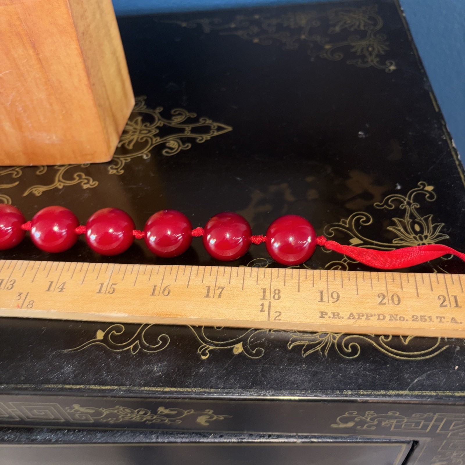 Vintage Inspired Red Resin Hand Knotted Necklace With Rinestone Accent