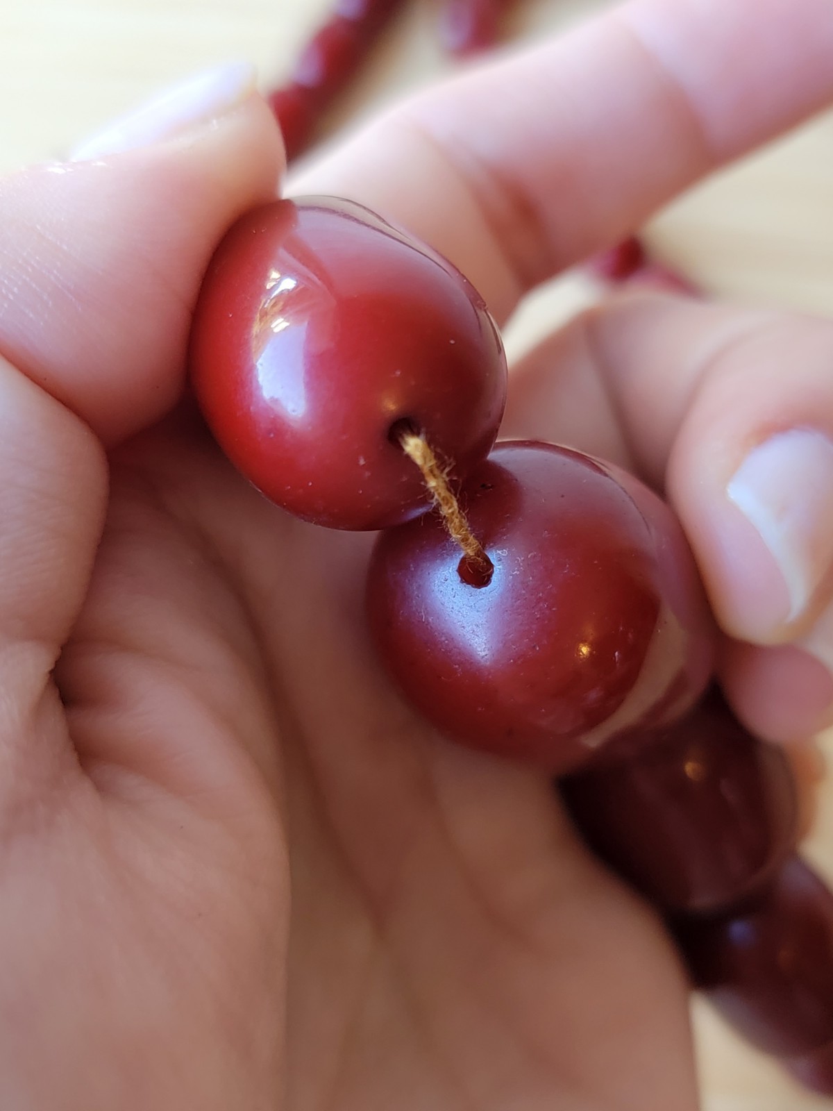 Cherry Amber Bakelite Barrel Prayer Bead Necklace – 76 Grams