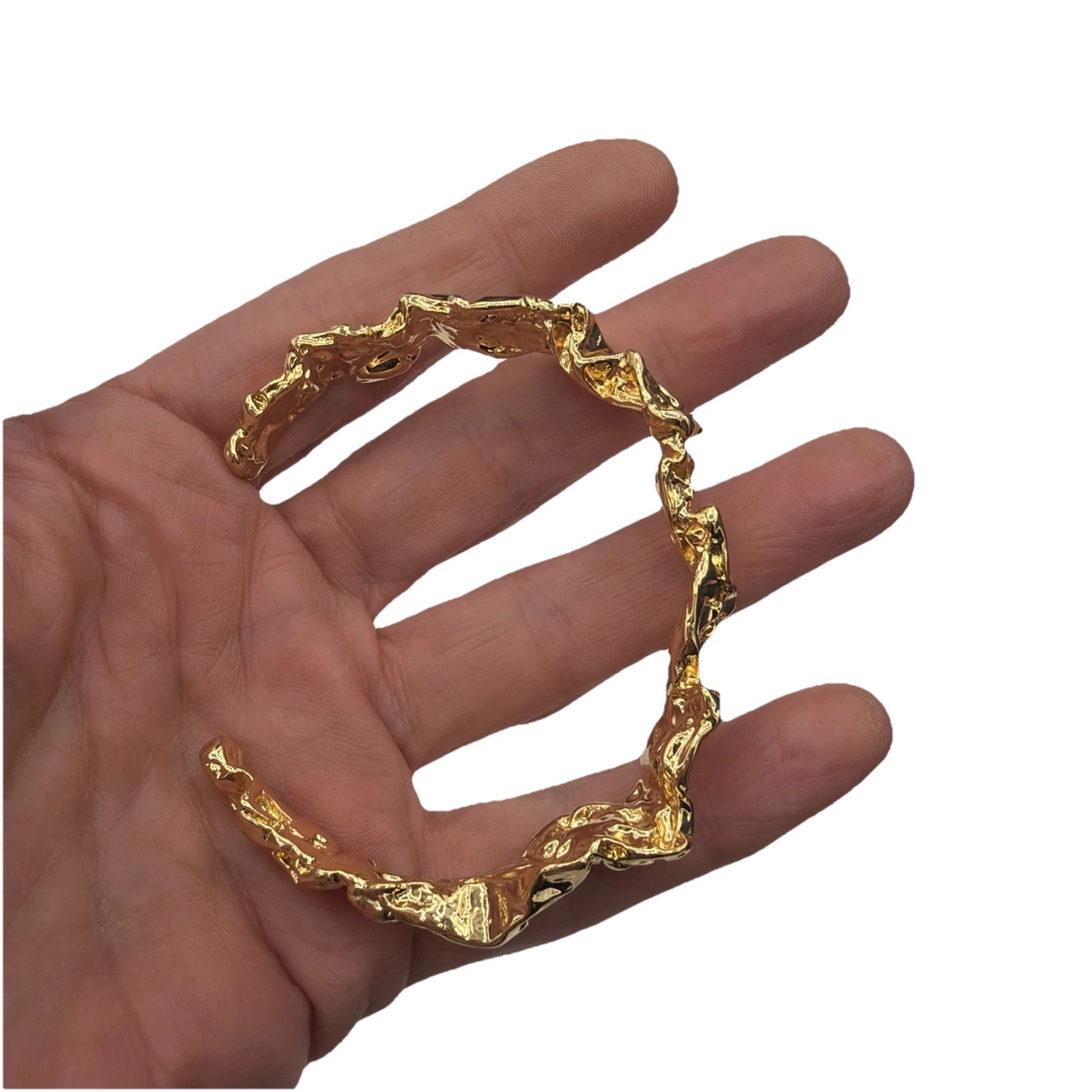 24K Gold Plated Sculptural Bracelet – Textured Molten Metal Design