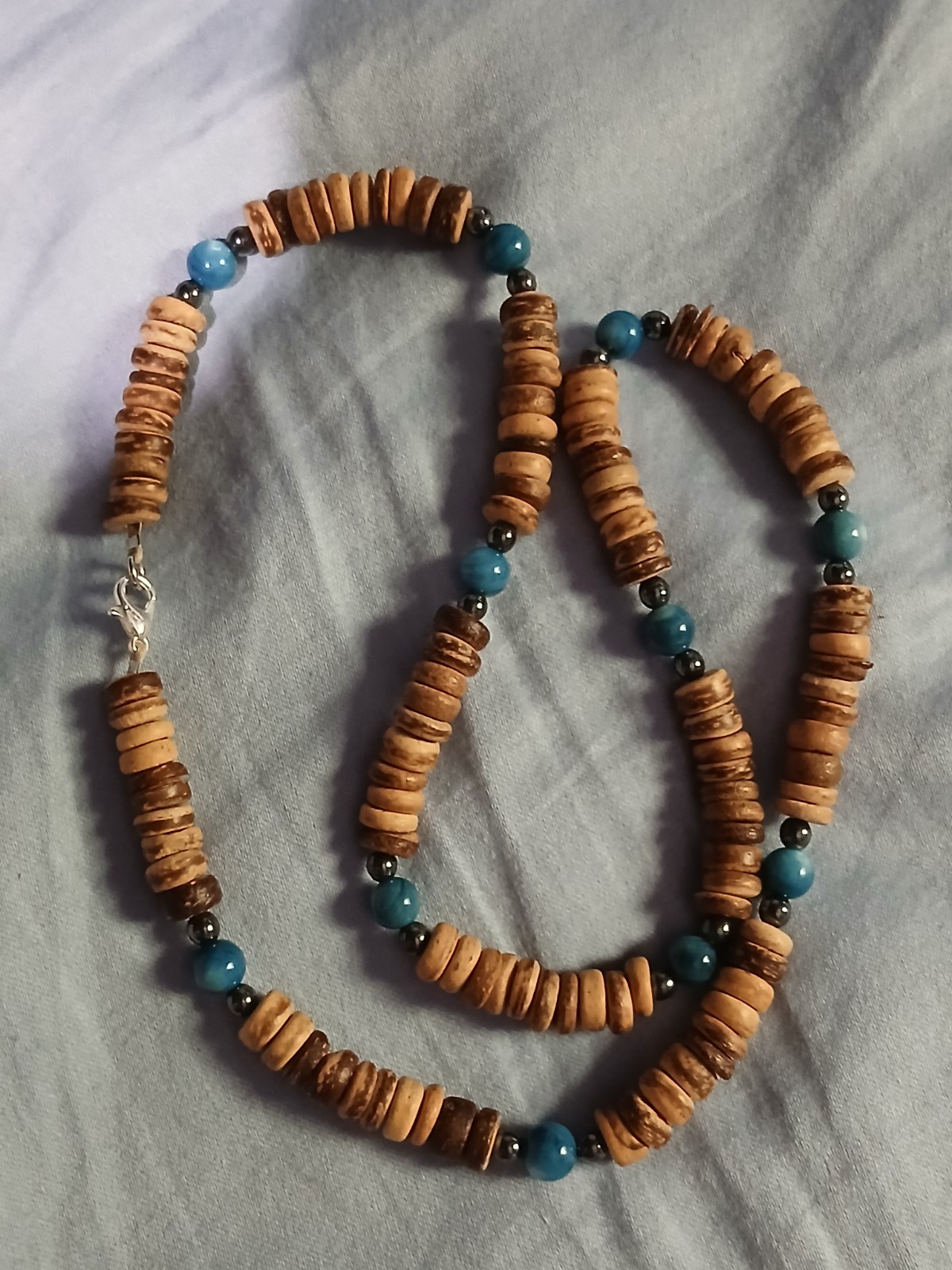Dyed Blue River Shell Coconut Bead Hemp Necklace Cord Hippie Boho Surfer