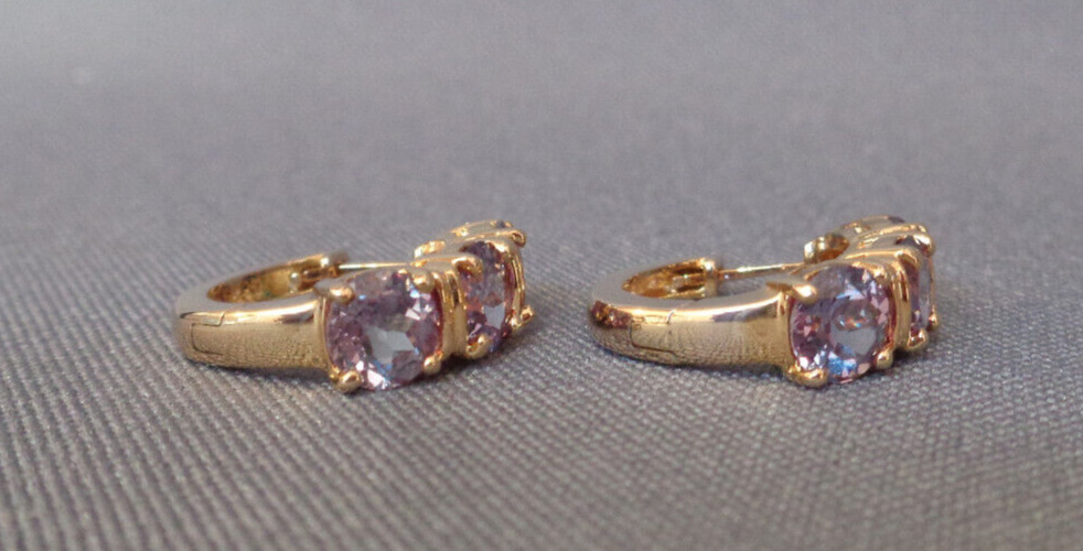Gemstone Earrings Sterling Silver Gold Wash Hoop Possible Purple Violet Sapphire