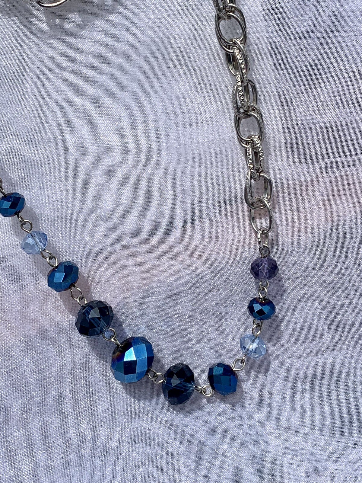 Vintage 70s Blue, Peacock & Purple Aurora Borealis Crystal Necklace Earrings Set