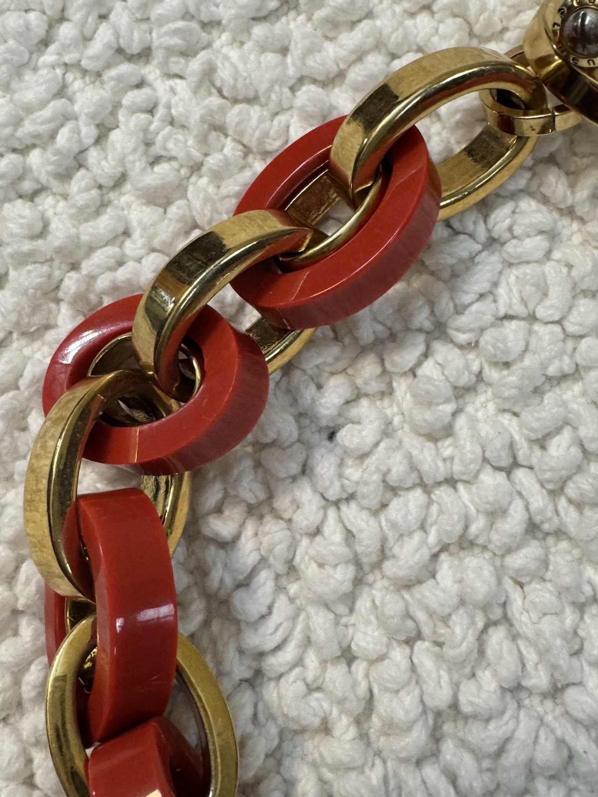 Vintage 1980″s Henri Bendel Chain Link Choker Necklace red lucite and gold plate