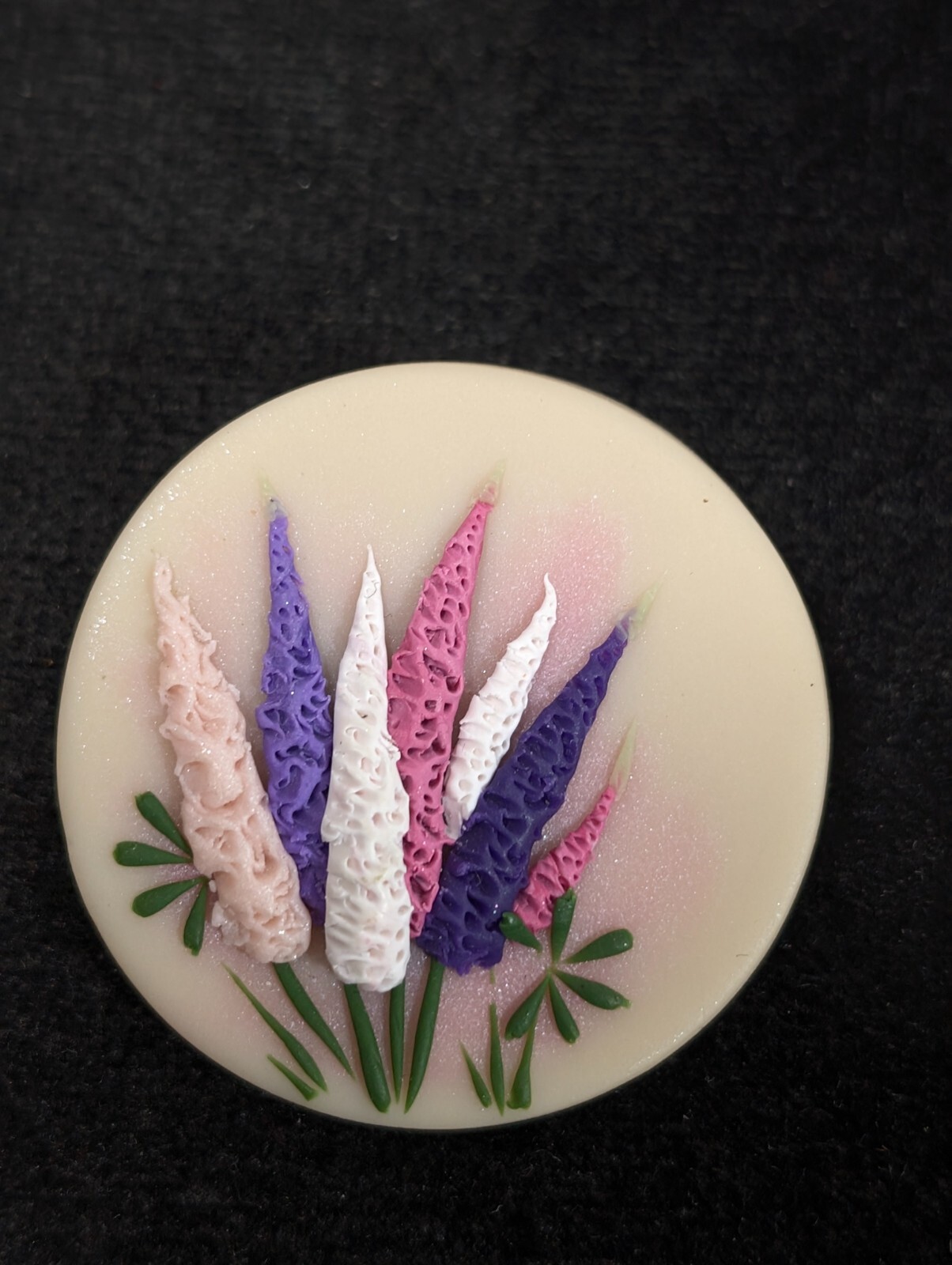 Vintage Pink Purple White Flower Resin Bouquet Wildflower Brooch Pin Round